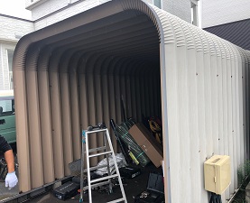 札幌市手稲区,保険工事で簡易車庫の前面ロング化交換工事
